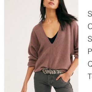 Free People Solitaire Cashmere V Neck Sweater Mauve